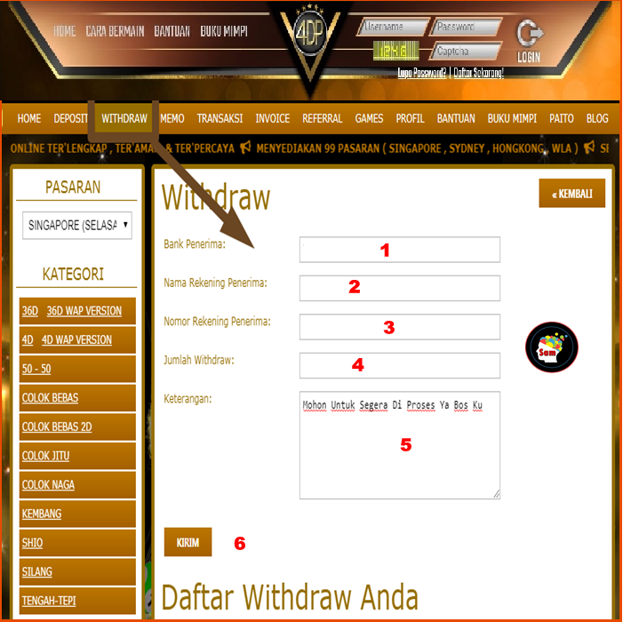 Panduan WITHDRAW Bandar VIP 4DP Group